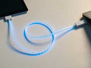 Flowing Effect iOS Dock Data+Charging Cable - White w/Aqua EL