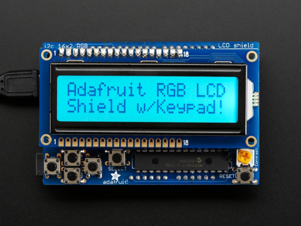716-06.jpg RGB LCD Shield Kit w/ 16x2 Character Display - Only 2 pins used! - POSITIVE DISPLAY