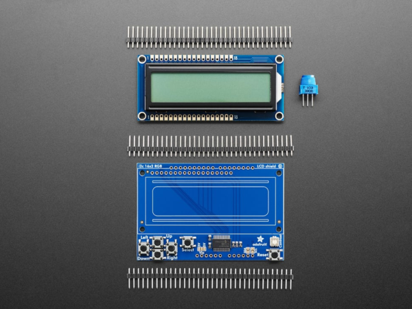 716-07.jpg RGB LCD Shield Kit w/ 16x2 Character Display - Only 2 pins used! - POSITIVE DISPLAY