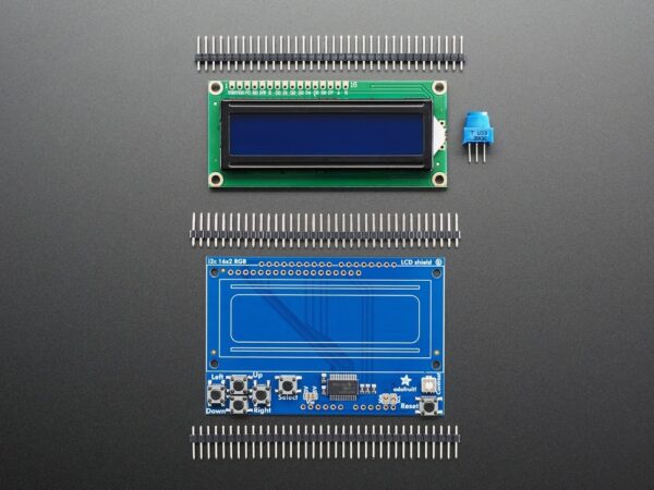 772-02.jpg LCD Shield Kit w/ 16x2 Character Display - Only 2 pins used! - BLUE AND WHITE